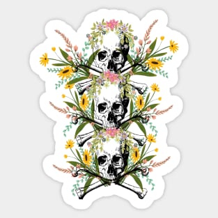 sweet and subliminal skeletal skull with flowers of various colors Sticker